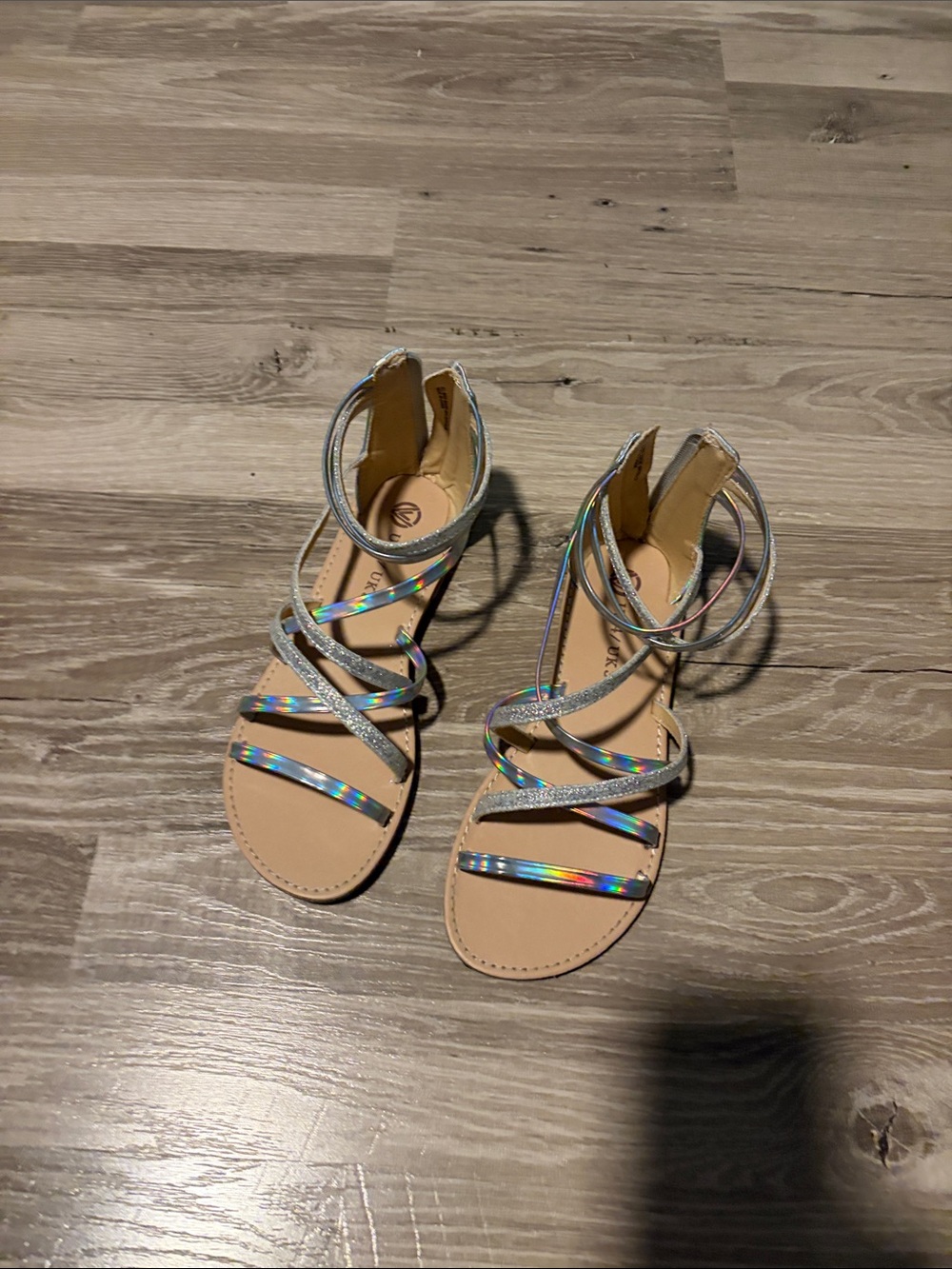 Holographic Strappy Gladiator Sandals - youth